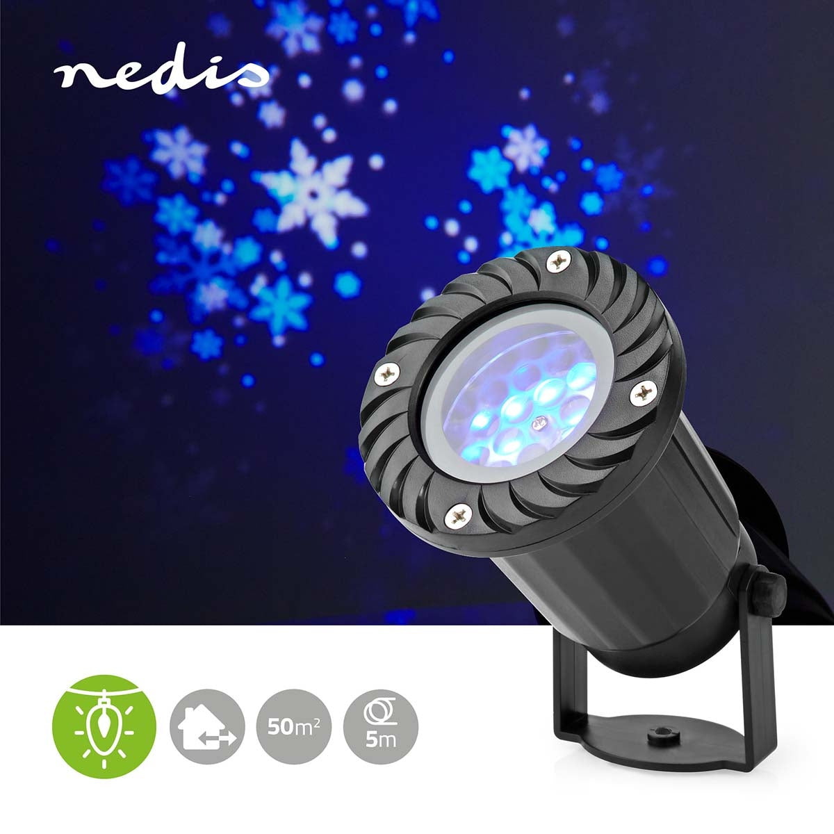 Decorative Light | LED Snowflake Projector | White and Blue Ice Crystals | Indoors or Outdoors