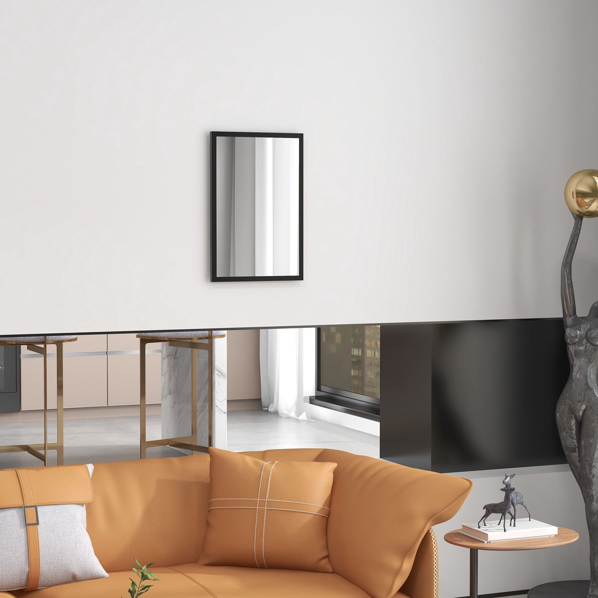 Decorative Wall Mirror, 40 x 60 cm, Black MDF Frame