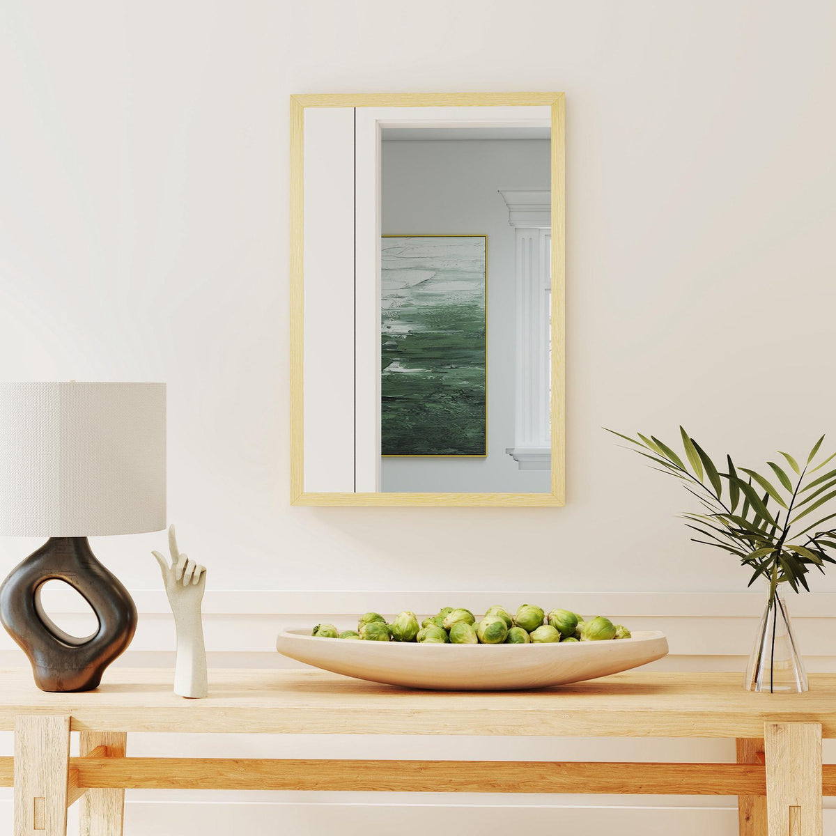 Decorative Wall Mirror, 40x60 cm, Natural MDF Frame