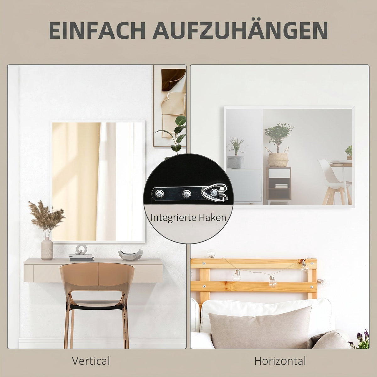 Decorative Wall Mirror, 70 x 90 cm, White MDF Frame