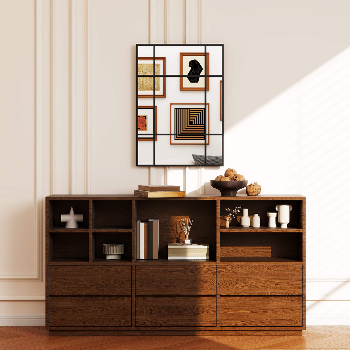 Decorative Wall Mirror, Black Metal Frame, 50 x 70 cm