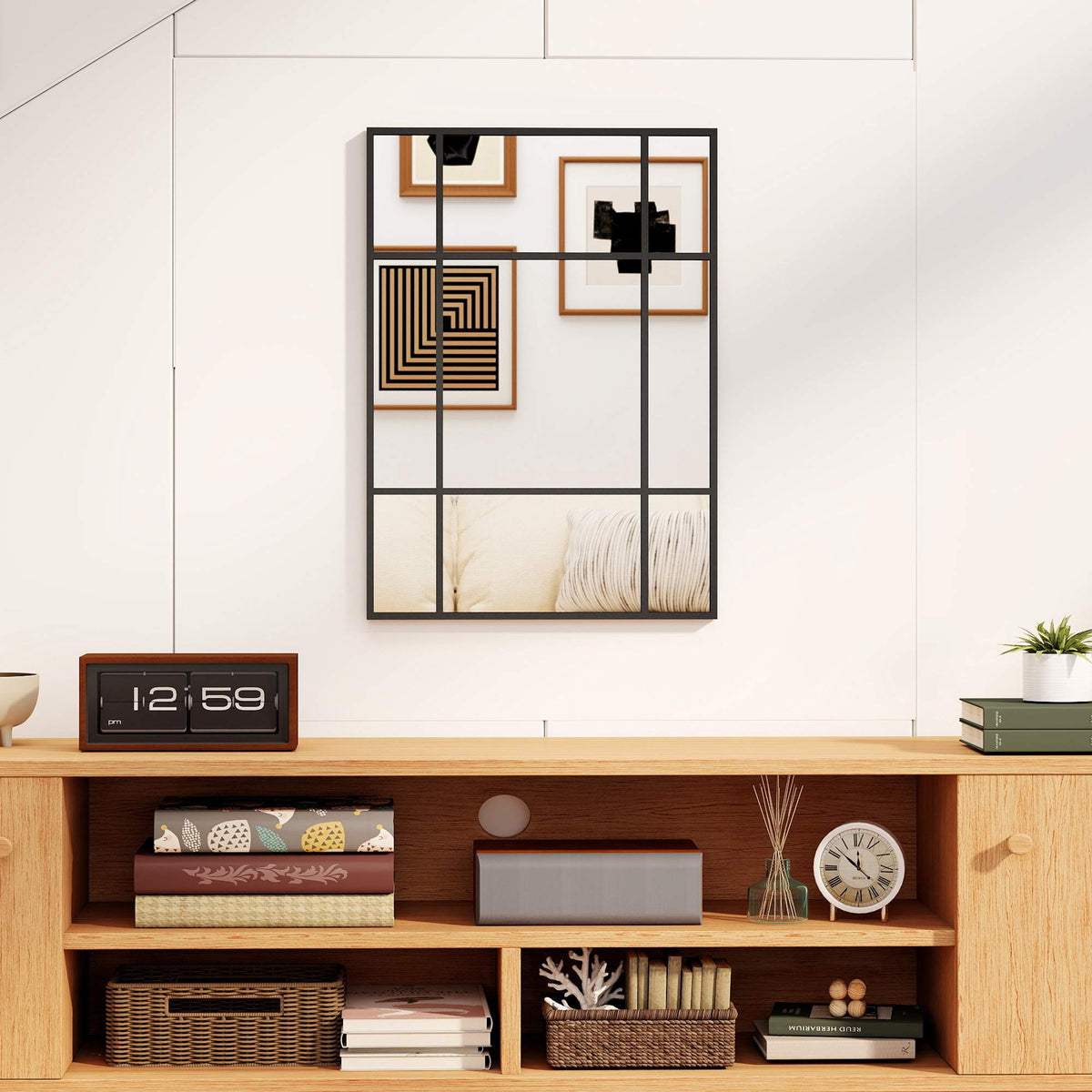Decorative Wall Mirror, Black Metal Frame, 50 x 70 cm
