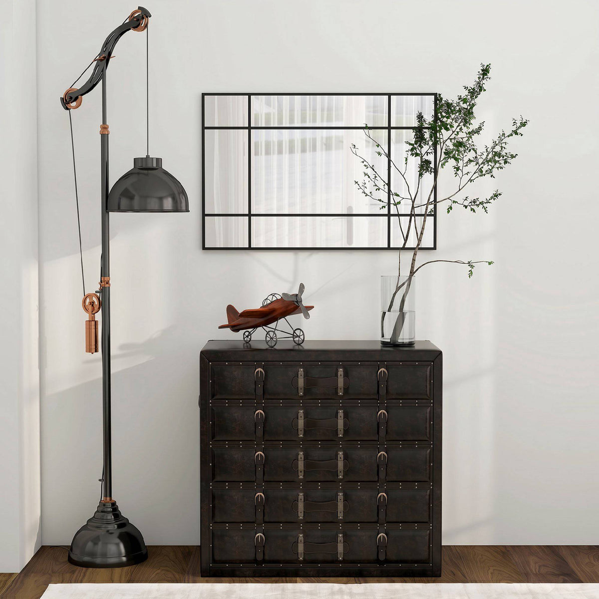 Decorative Wall Mirror, Black Metal Frame, 90x60 cm