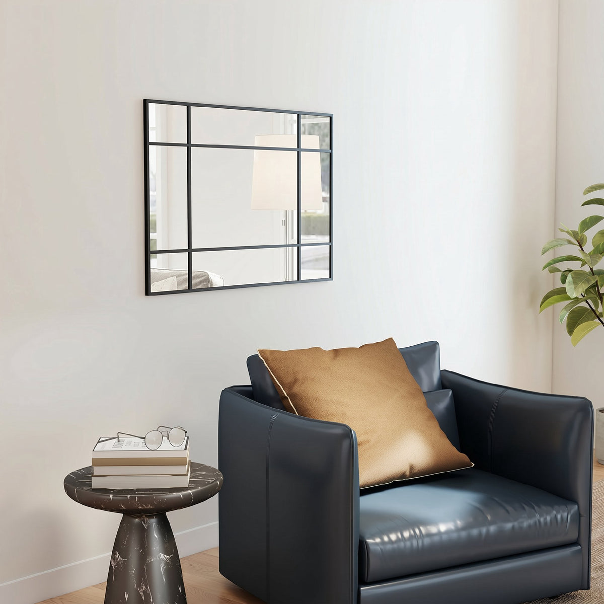 Decorative Wall Mirror, Black Metal Frame, 90x60 cm