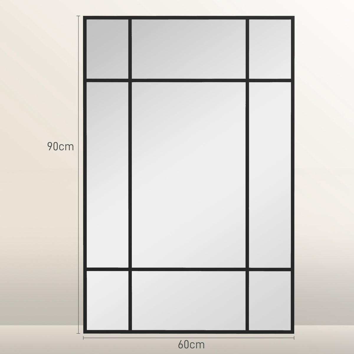 Decorative Wall Mirror, Black Metal Frame, 90x60 cm