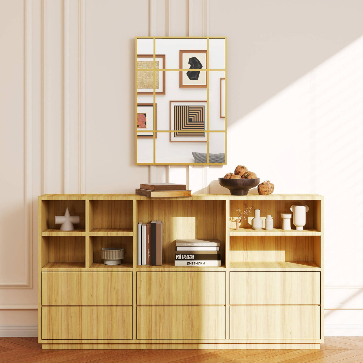 Decorative Wall Mirror, Gold Metal Frame, 50x70 cm