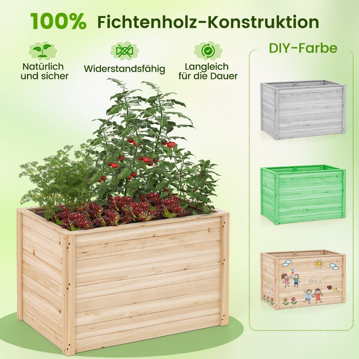 Deep Raised Garden Bed with Open Base, 100x64x65.5 cm