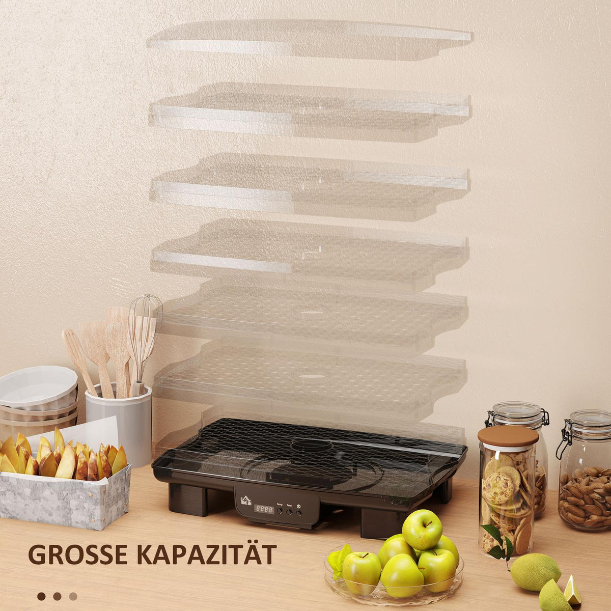 Dehydrator dehydrator with 6 height-adjustable insert compartments, 550 W, 40-70°C, 48 hour timer, dehydrator for meat, fruit, vegetables, flowers, black