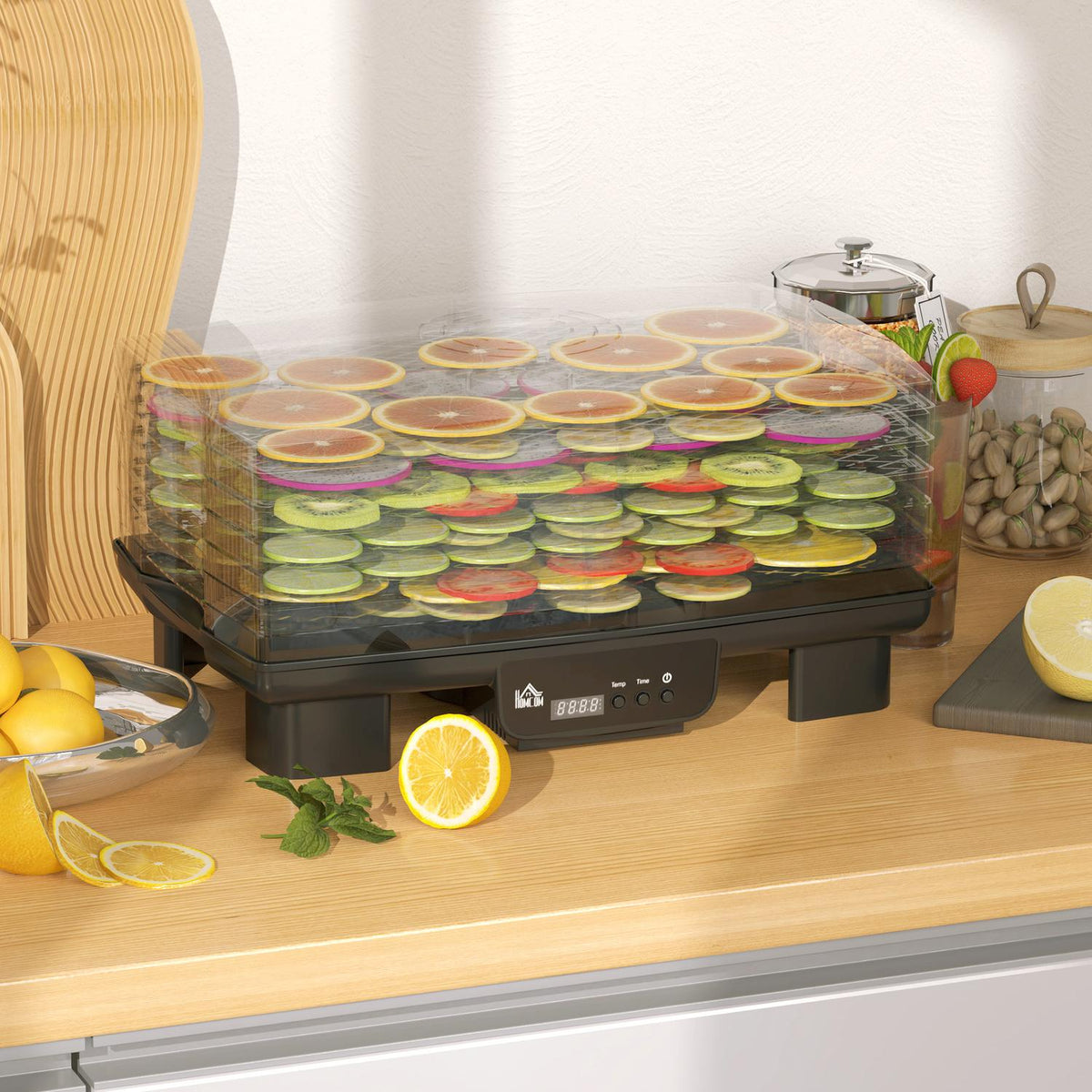 Dehydrator dehydrator with 6 height-adjustable insert compartments, 550 W, 40-70°C, 48 hour timer, dehydrator for meat, fruit, vegetables, flowers, black