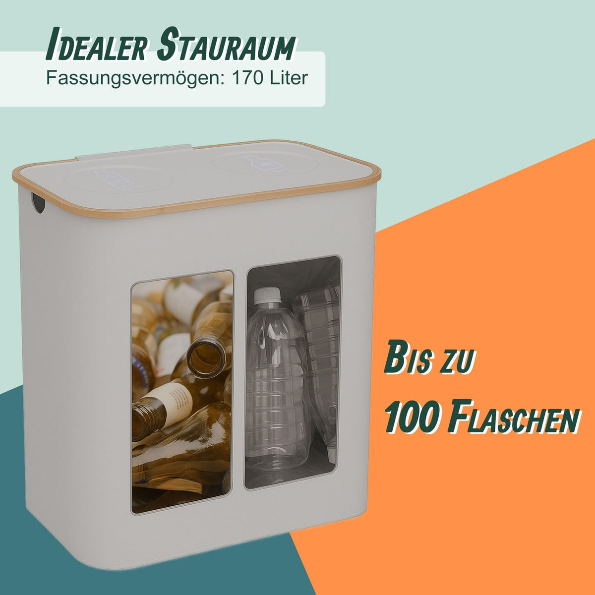 Deposit Bottle Recycling Bin, 2 Sections, 60–100 Bottles