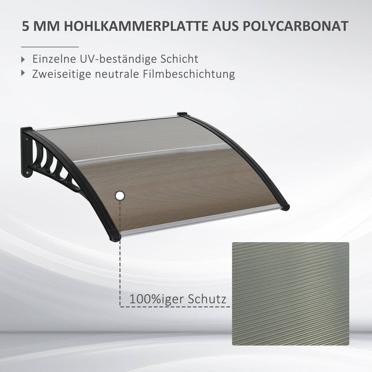 Desk Canopy Canopy for Front Door 103 x 96.5 x 27 cm Canopy with UV Protection, Rain Protection Sun Protection for Outdoors Aluminum Brown