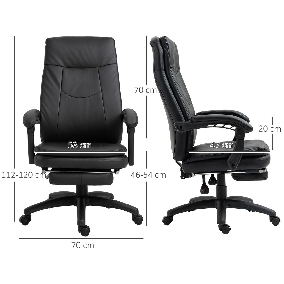 Desk Chair Ergonomic Office Chair, Executive Chair With Footrest, Padded Backrest, Black, 64X64X112-120Cm