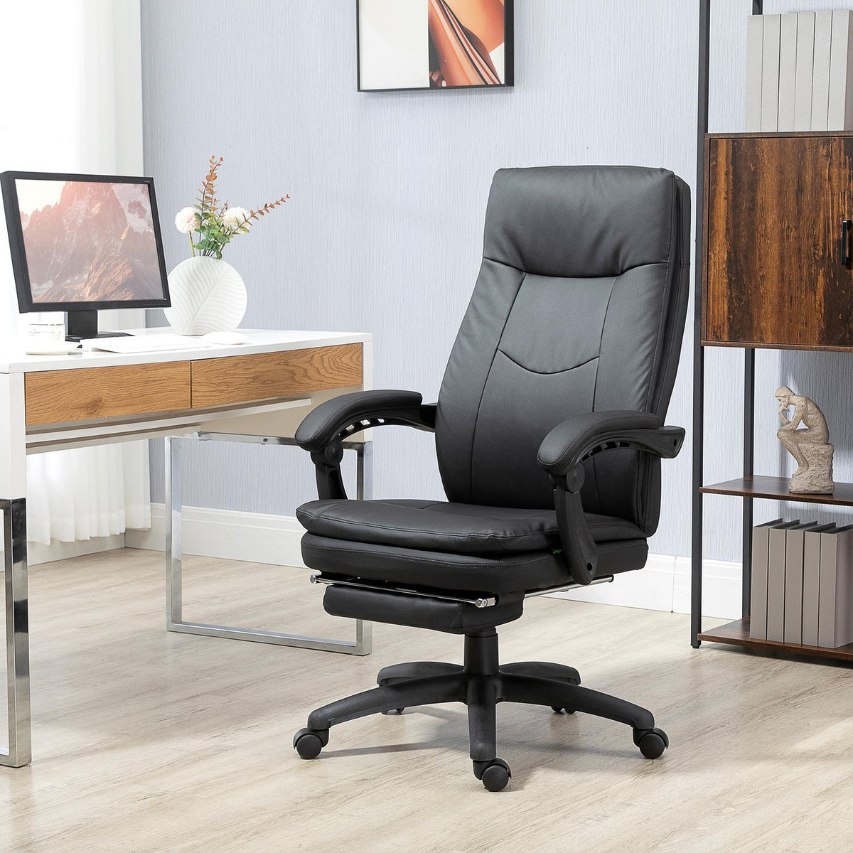 Desk Chair Ergonomic Office Chair, Executive Chair With Footrest, Padded Backrest, Black, 64X64X112-120Cm
