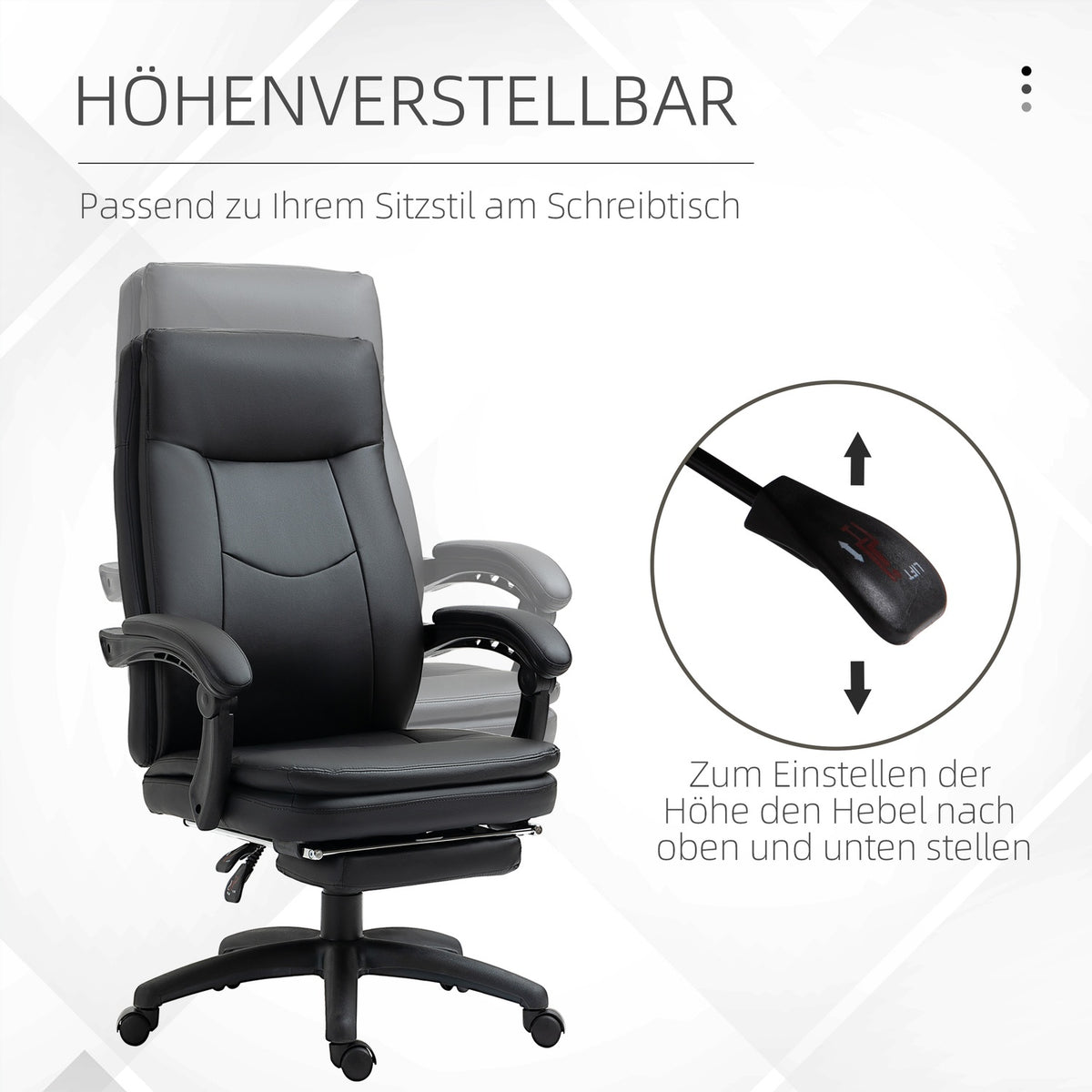 Desk Chair Ergonomic Office Chair, Executive Chair With Footrest, Padded Backrest, Black, 64X64X112-120Cm