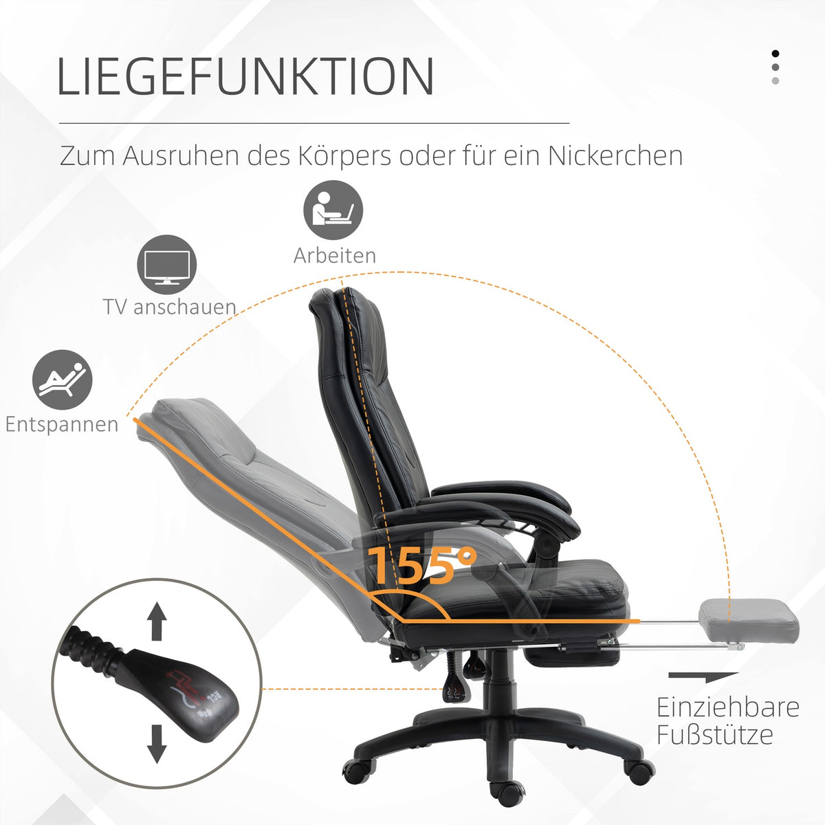 Desk Chair Ergonomic Office Chair, Executive Chair With Footrest, Padded Backrest, Black, 64X64X112-120Cm