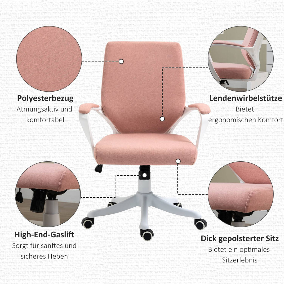 Desk Chair Ergonomic Office Chair, Height Adjustable, Rocker Function, Thickly Padded Backrest, 360° Swivel Wheels