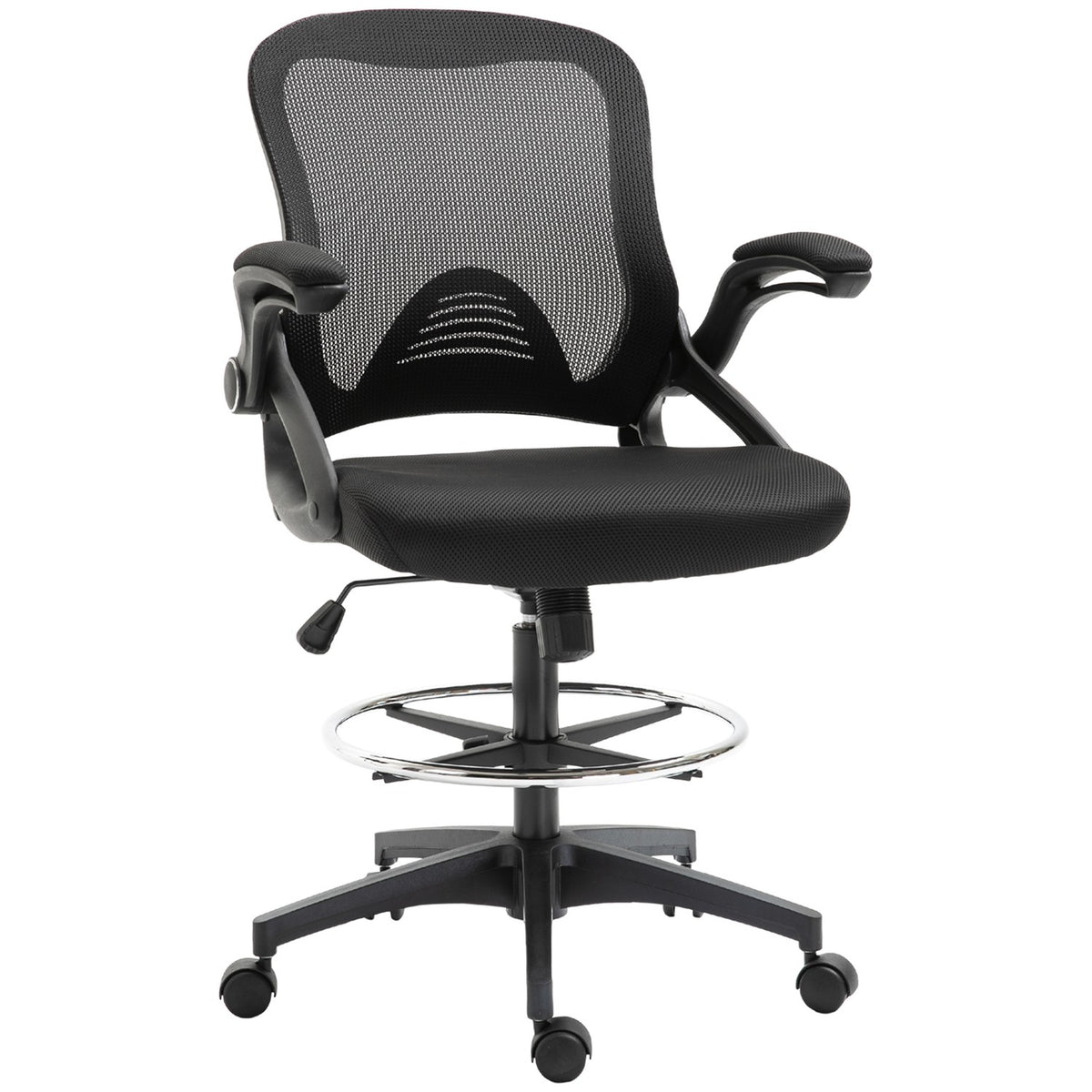 Desk Chair Ergonomic Office Chair Swivel Chair 360° With Adjustable Foot Ring Load Capacity Up To 120 Kg Mesh Black 106-126 Cm