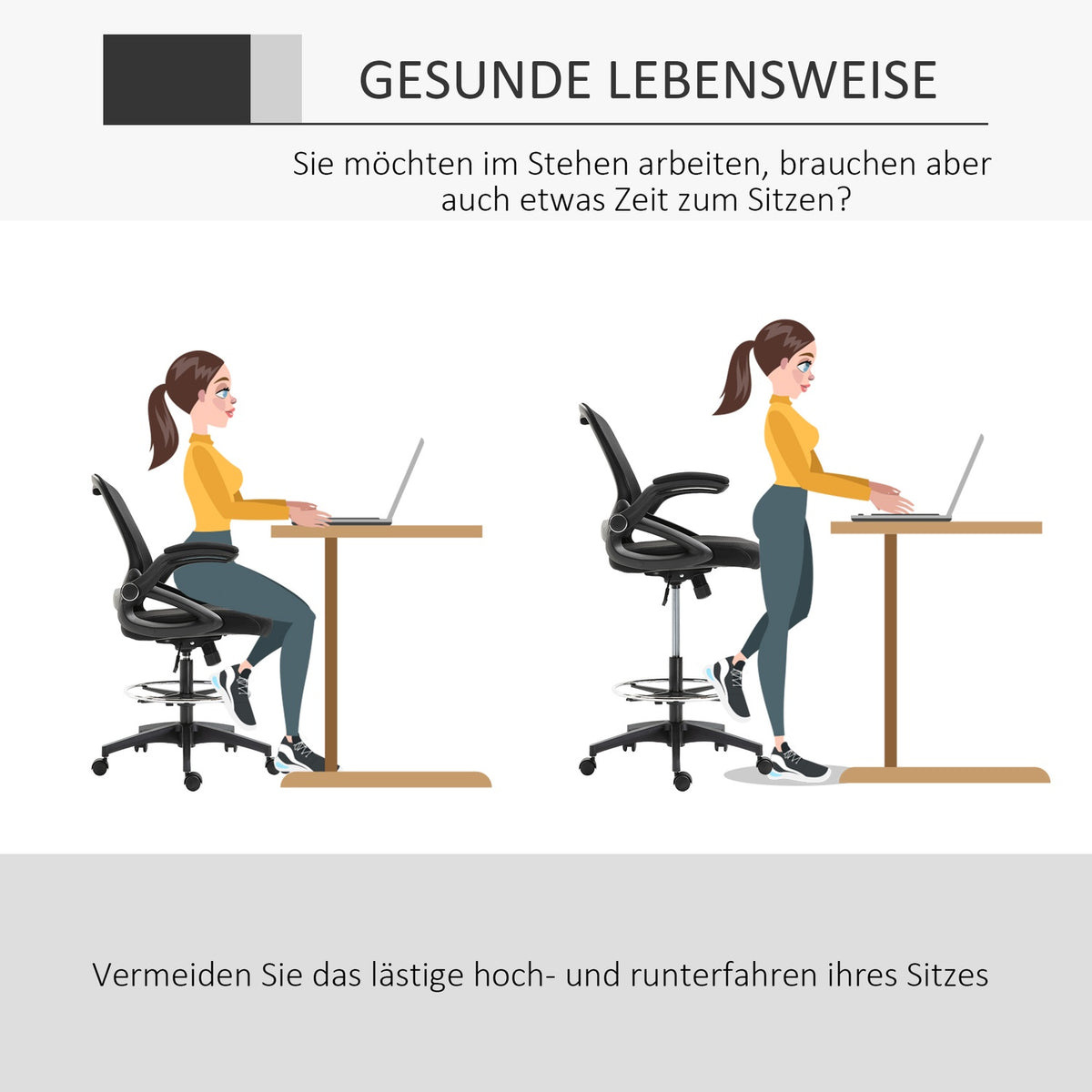 Desk Chair Ergonomic Office Chair Swivel Chair 360° With Adjustable Foot Ring Load Capacity Up To 120 Kg Mesh Black 106-126 Cm