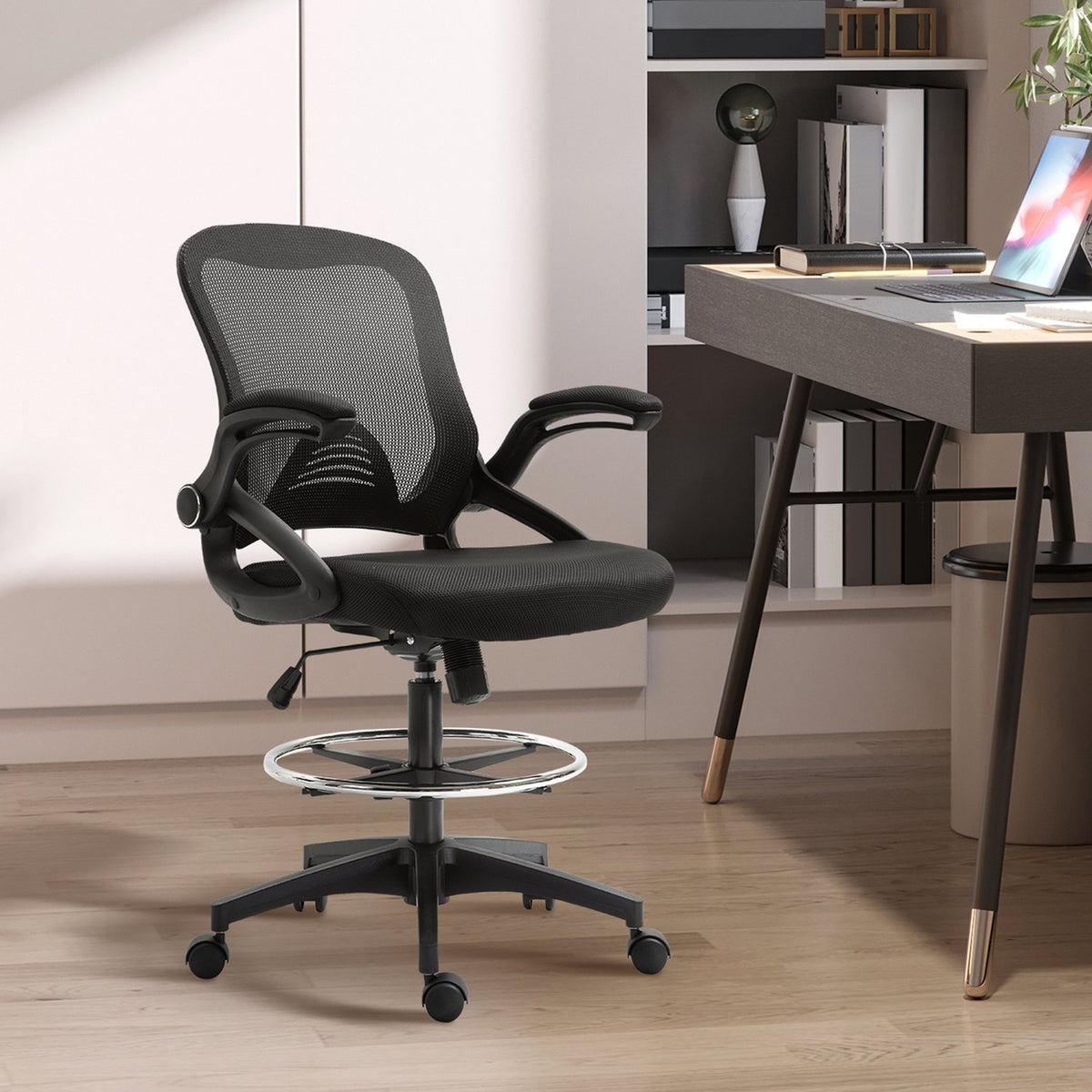 Desk Chair Ergonomic Office Chair Swivel Chair 360° With Adjustable Foot Ring Load Capacity Up To 120 Kg Mesh Black 106-126 Cm