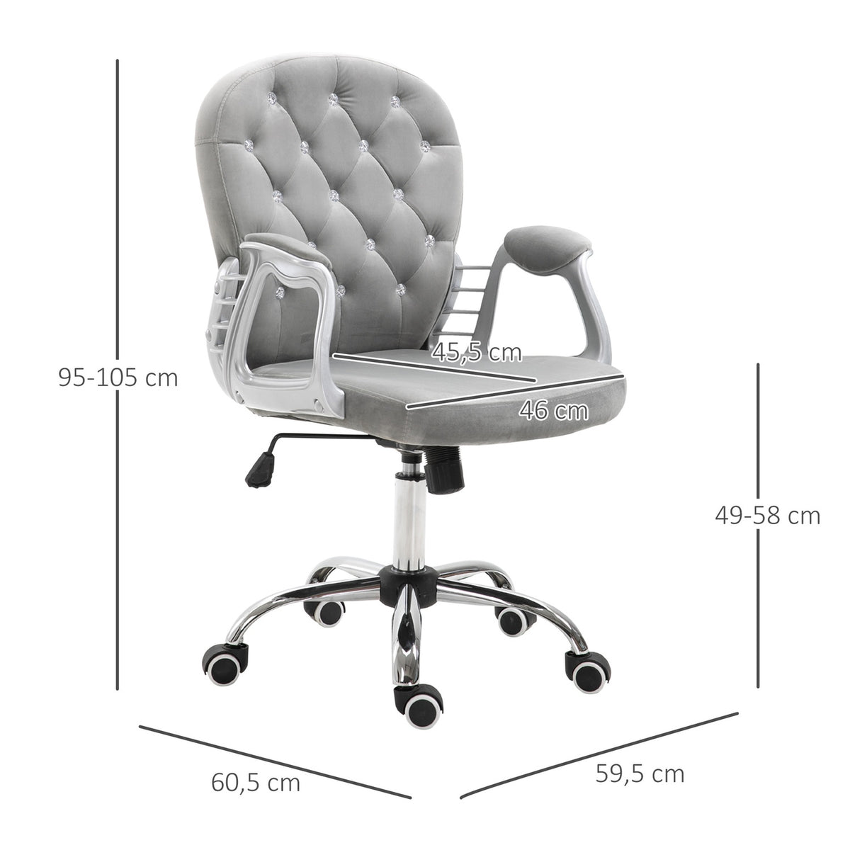 Desk Chair Ergonomic Office Chair With Padded Backrest, Gray, 59.5X60.5X95-105 Cm