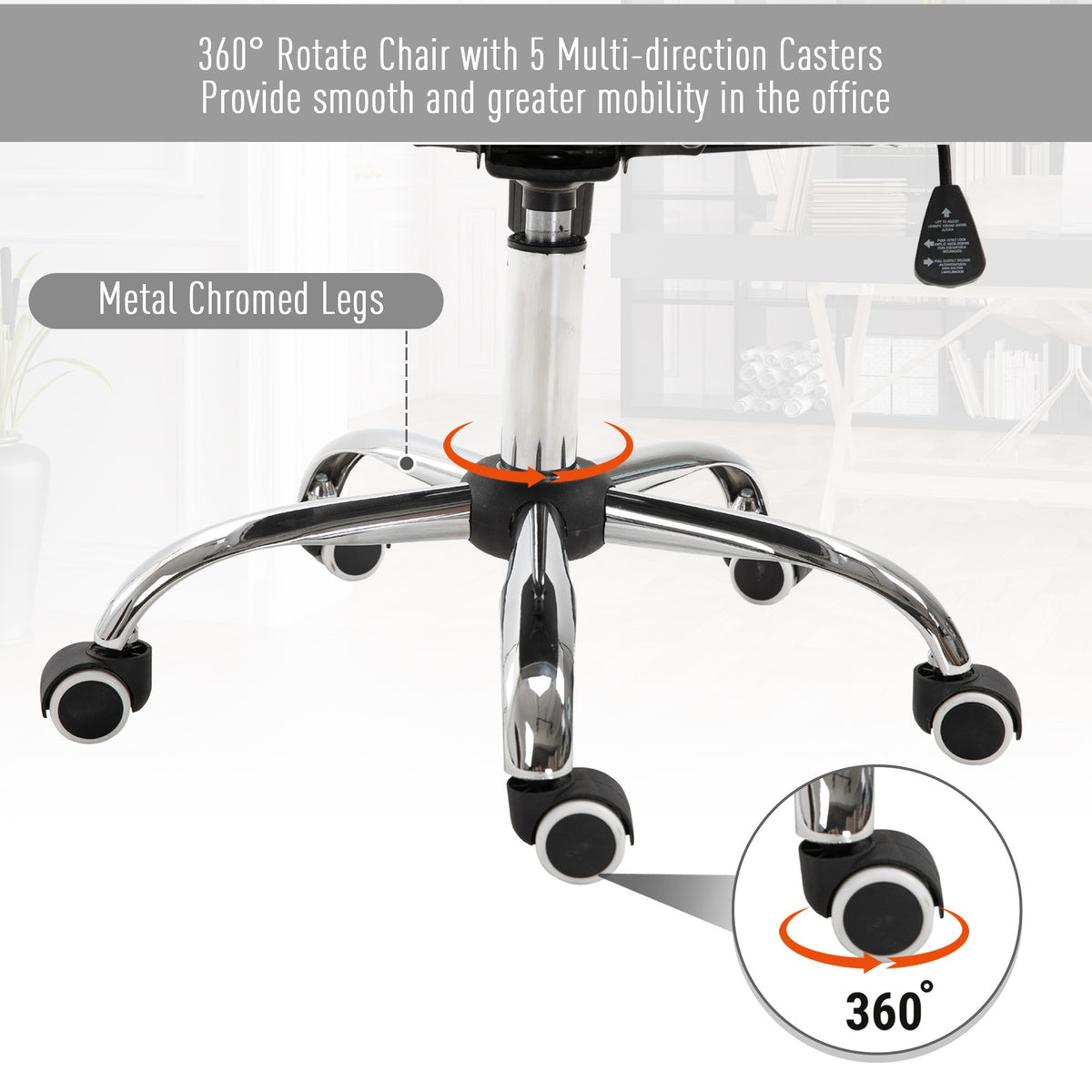 Desk Chair Ergonomic Office Chair With Padded Backrest, Gray, 59.5X60.5X95-105 Cm