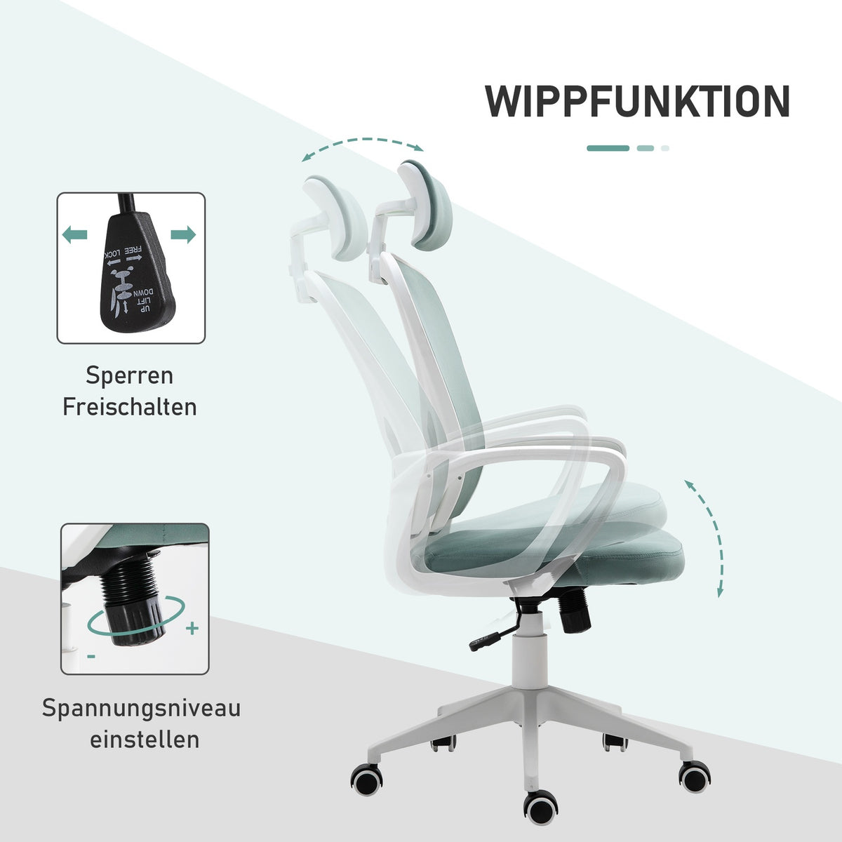 Desk Chair Ergonomic Office Chair With Rocker Function, Armrest, Headrest, Height Adjustable, 63X64X118-128Cm