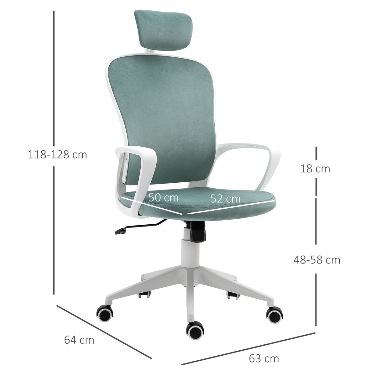 Desk Chair Ergonomic Office Chair With Rocker Function, Armrest, Headrest, Height Adjustable, 63X64X118-128Cm