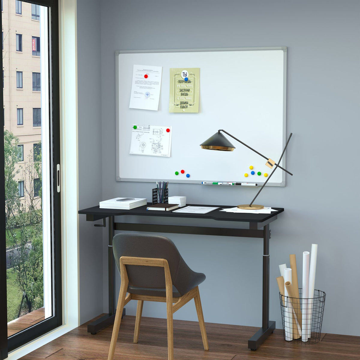Desk Computer Desk Height Adjustable Hand Crank Lift Standing Desk Adjustable Footrests Mdf Metal Black 120 X 60 X 72-117 Cm