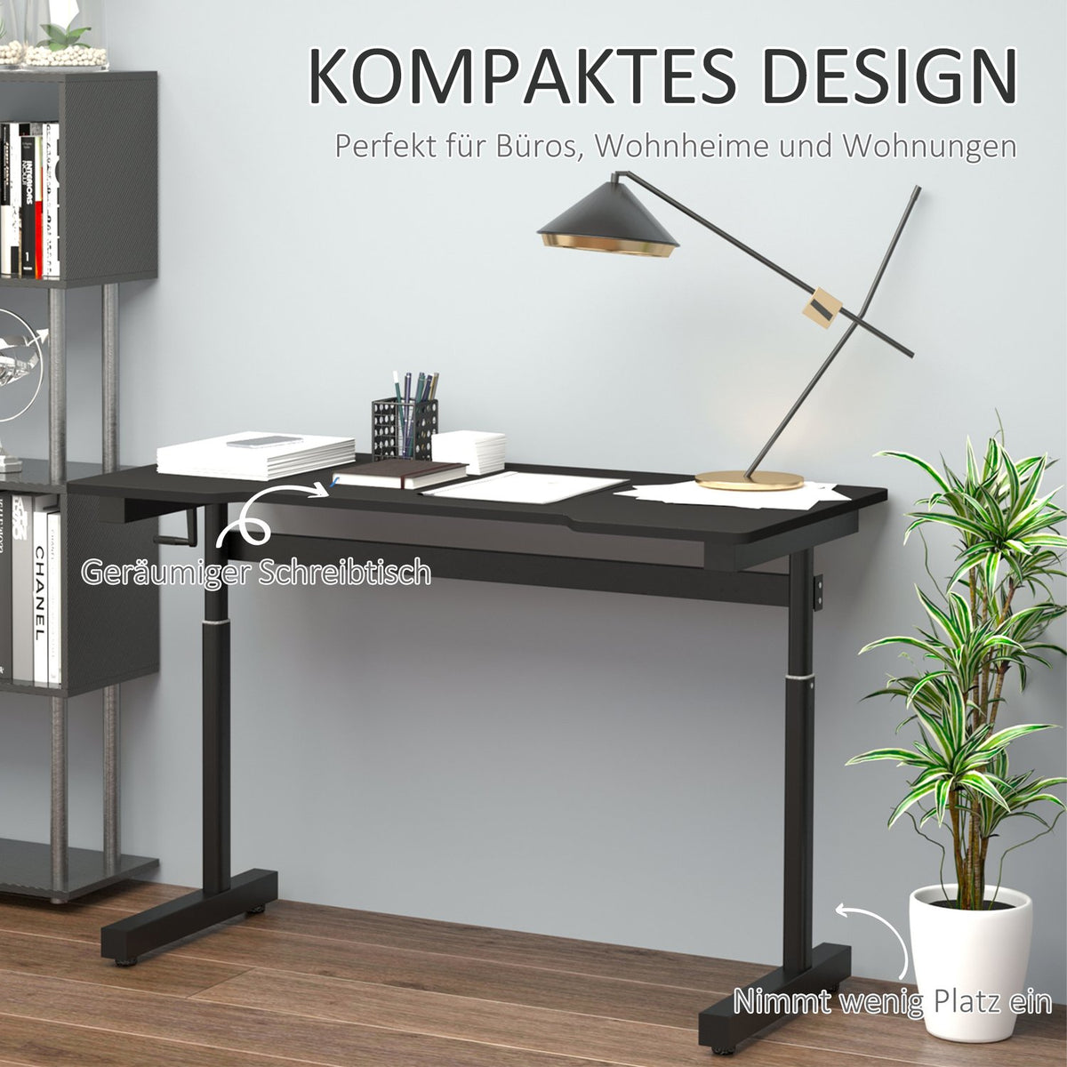 Desk Computer Desk Height Adjustable Hand Crank Lift Standing Desk Adjustable Footrests Mdf Metal Black 120 X 60 X 72-117 Cm