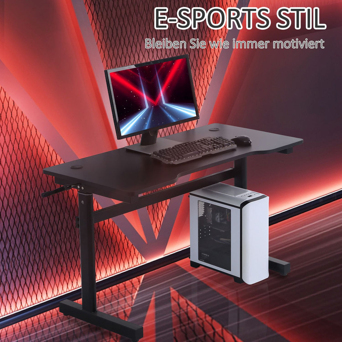 Desk Computer Desk Height Adjustable Hand Crank Lift Standing Desk Adjustable Footrests Mdf Metal Black 120 X 60 X 72-117 Cm