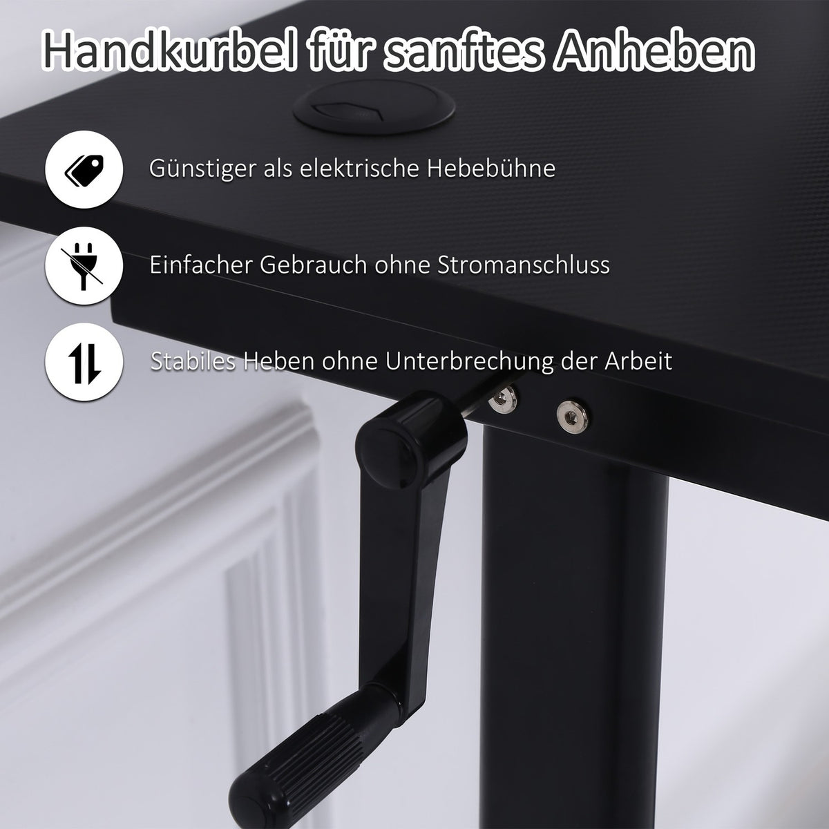 Desk Computer Desk Height Adjustable Hand Crank Lift Standing Desk Adjustable Footrests Mdf Metal Black 120 X 60 X 72-117 Cm