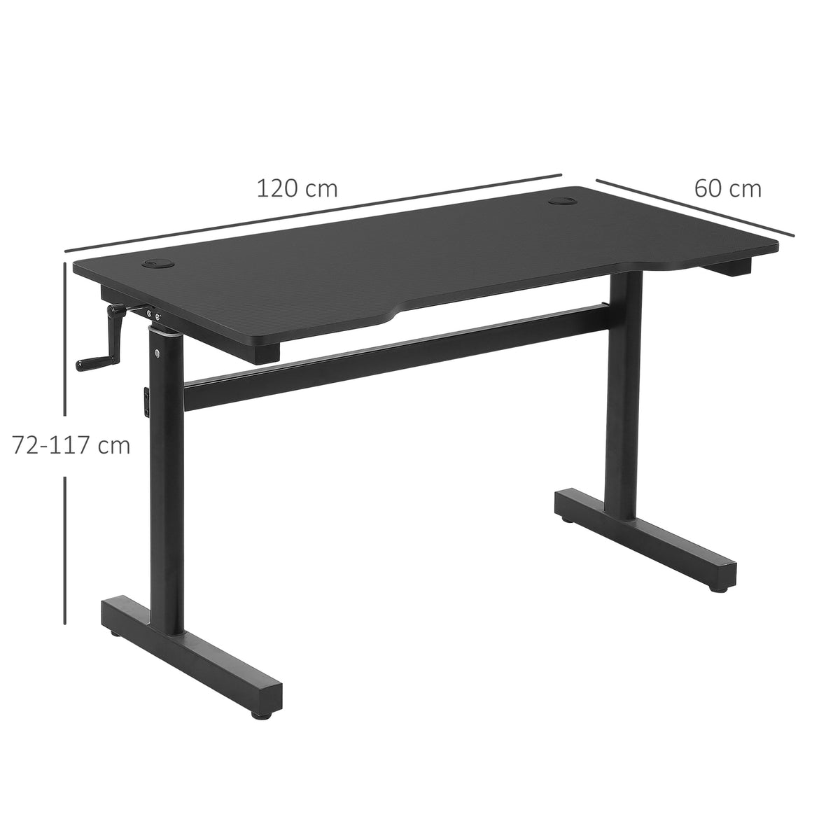 Desk Computer Desk Height Adjustable Hand Crank Lift Standing Desk Adjustable Footrests Mdf Metal Black 120 X 60 X 72-117 Cm