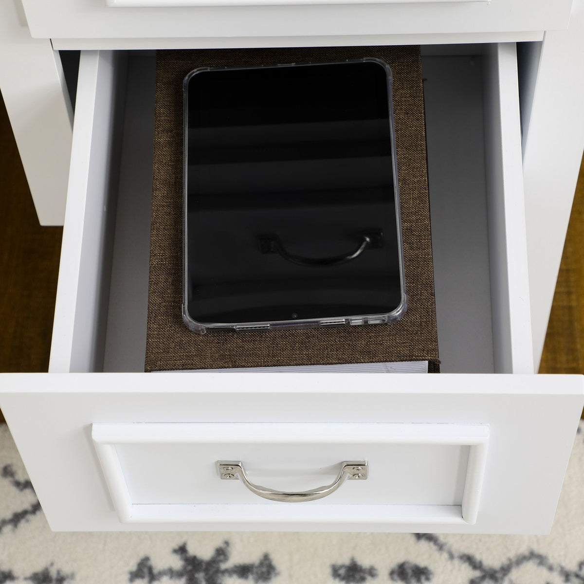 Desk, Computer Desk With Drawers, Open Compartments, Office Table With Cork Board, Pc Table, Work Table, White