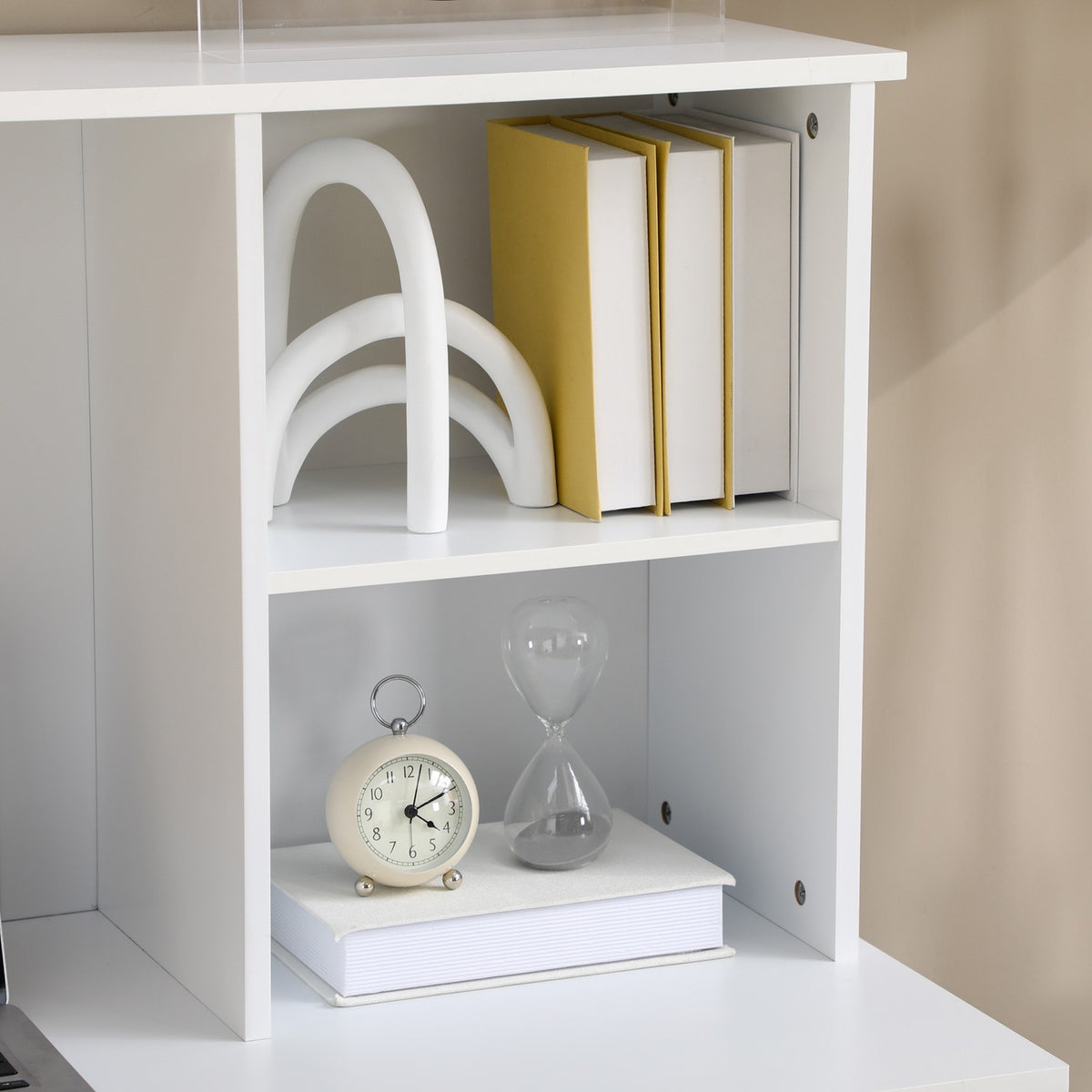 Desk, Computer Desk With Drawers, Open Compartments, Office Table With Cork Board, Pc Table, Work Table, White