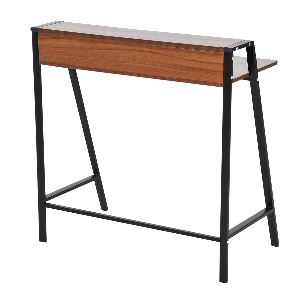 Desk Computer Table With Storage Compartment & Cable Passage, Metal Walnut, 84X45X85Cm, Ideal For Home Office