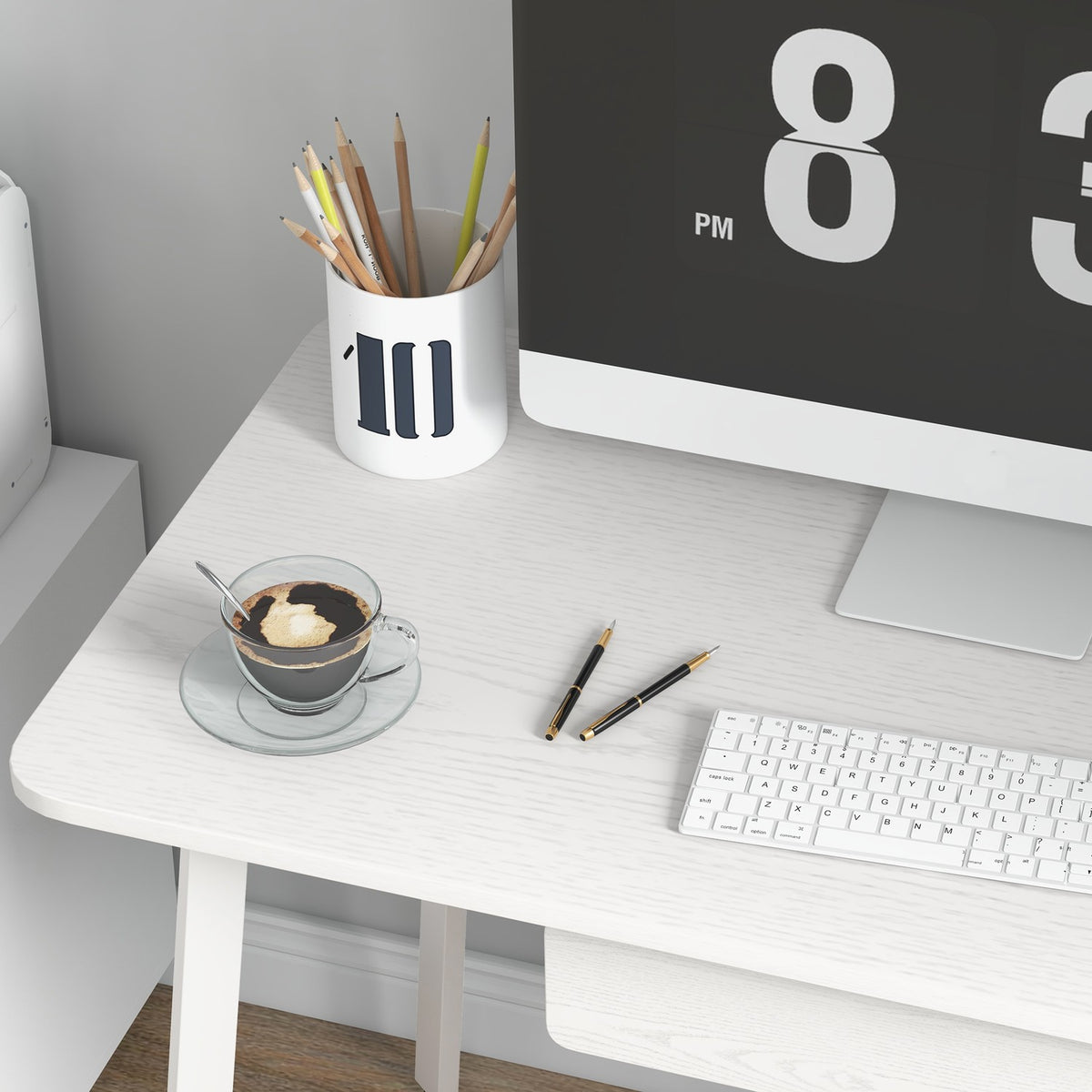Desk Elegant Office Table With Drawers, Mdf + Steel, White, 120X60X76Cm