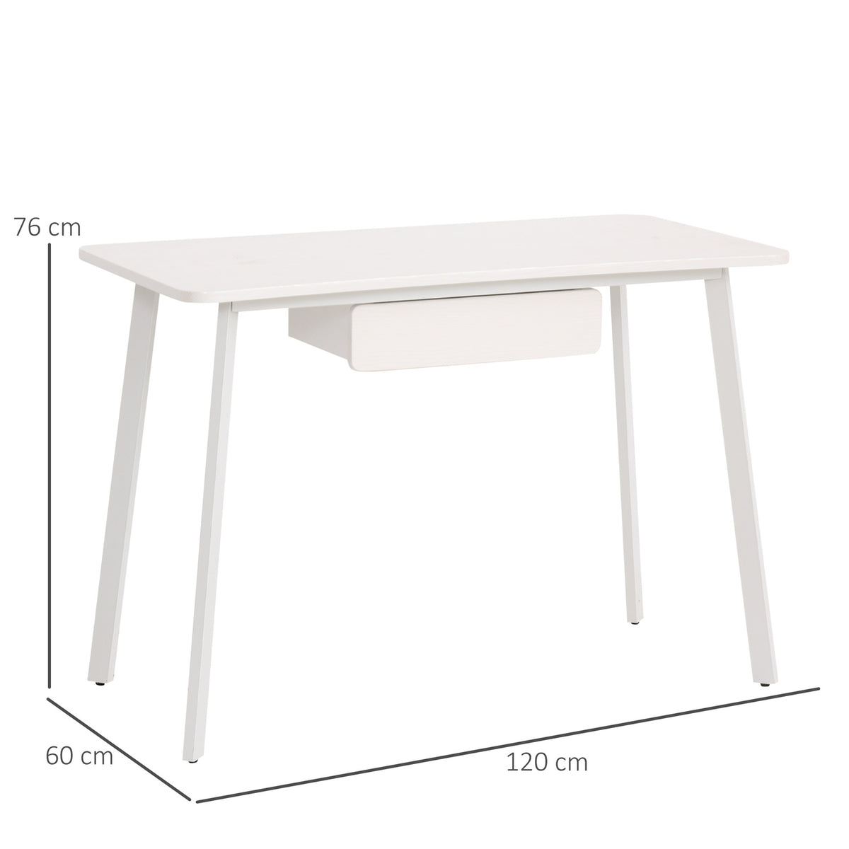 Desk Elegant Office Table With Drawers, Mdf + Steel, White, 120X60X76Cm