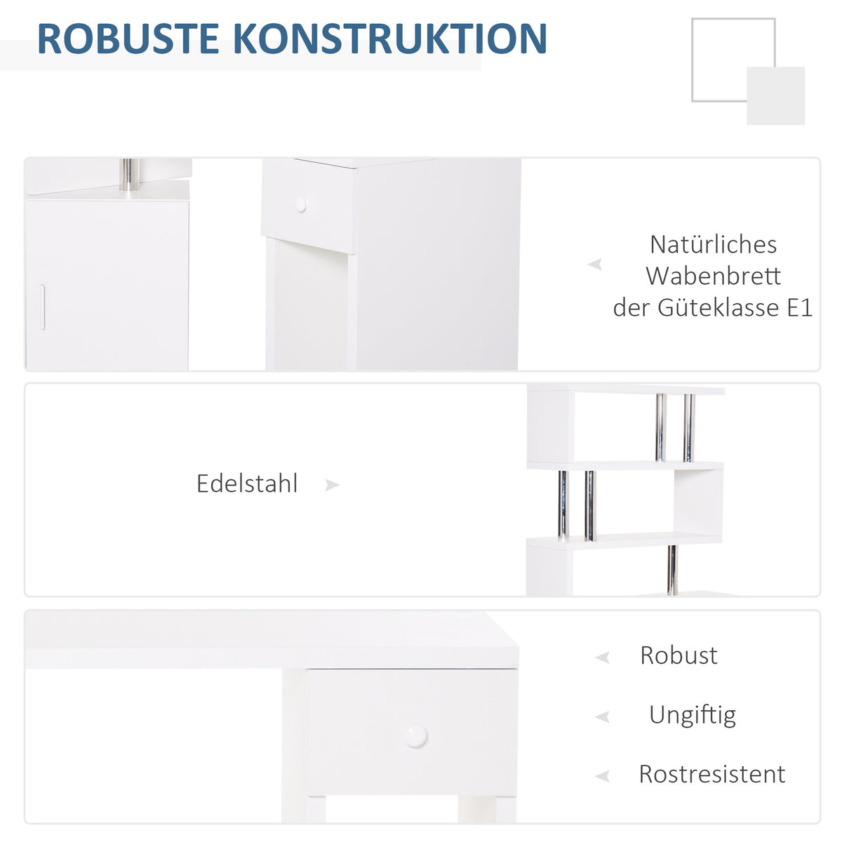 Desk In L-Shape/I-Shape Corner Desk Computer Desk Combination Table With Bookshelf And Drawer Stainless Steel White 120X80X164 Cm