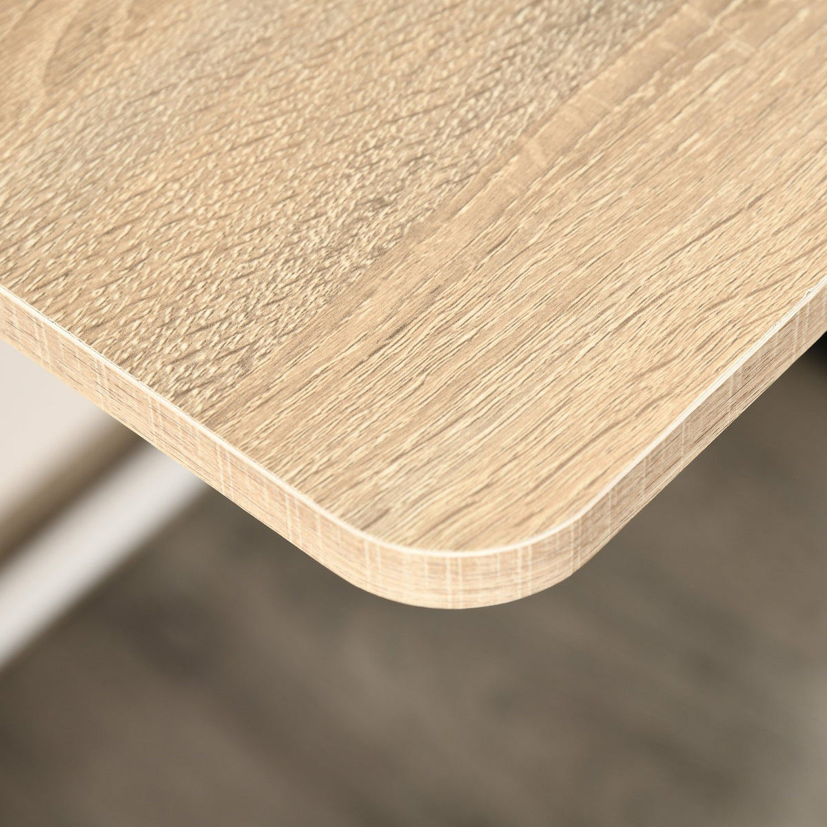 Desk Modern computer table with storage compartment & cable passage, metal frame, white + oak, 84x45x85cm