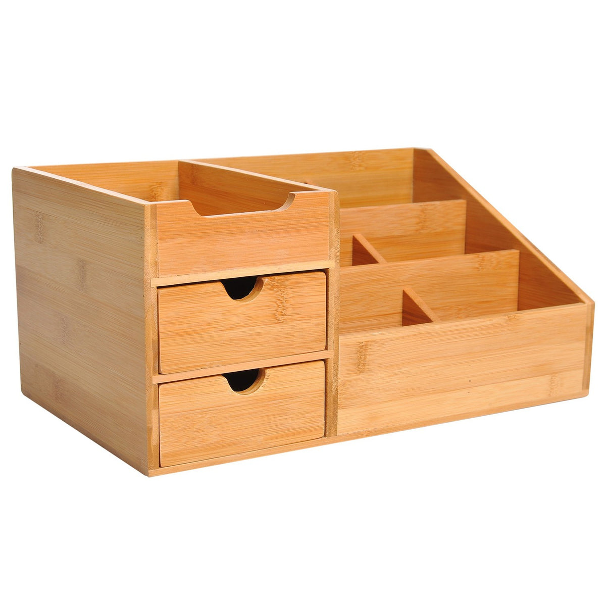 Desk Organizer Office Storage Box With 2 Drawers, Organization & Order, Natural, L33 X W20.5 X H15.5 Cm