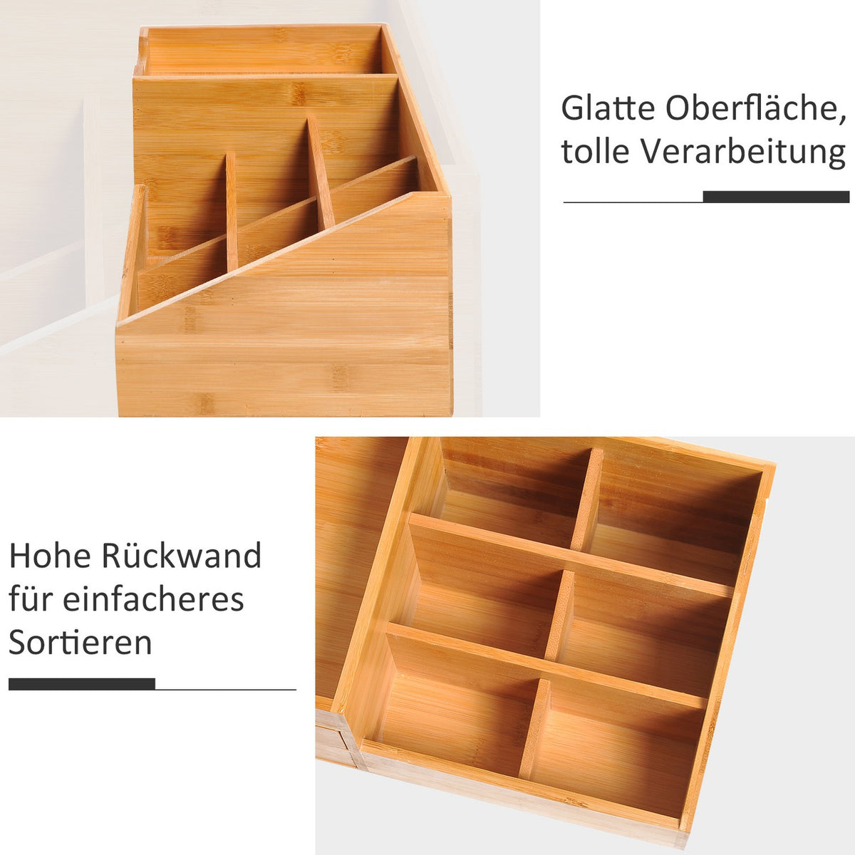 Desk Organizer Office Storage Box With 2 Drawers, Organization & Order, Natural, L33 X W20.5 X H15.5 Cm
