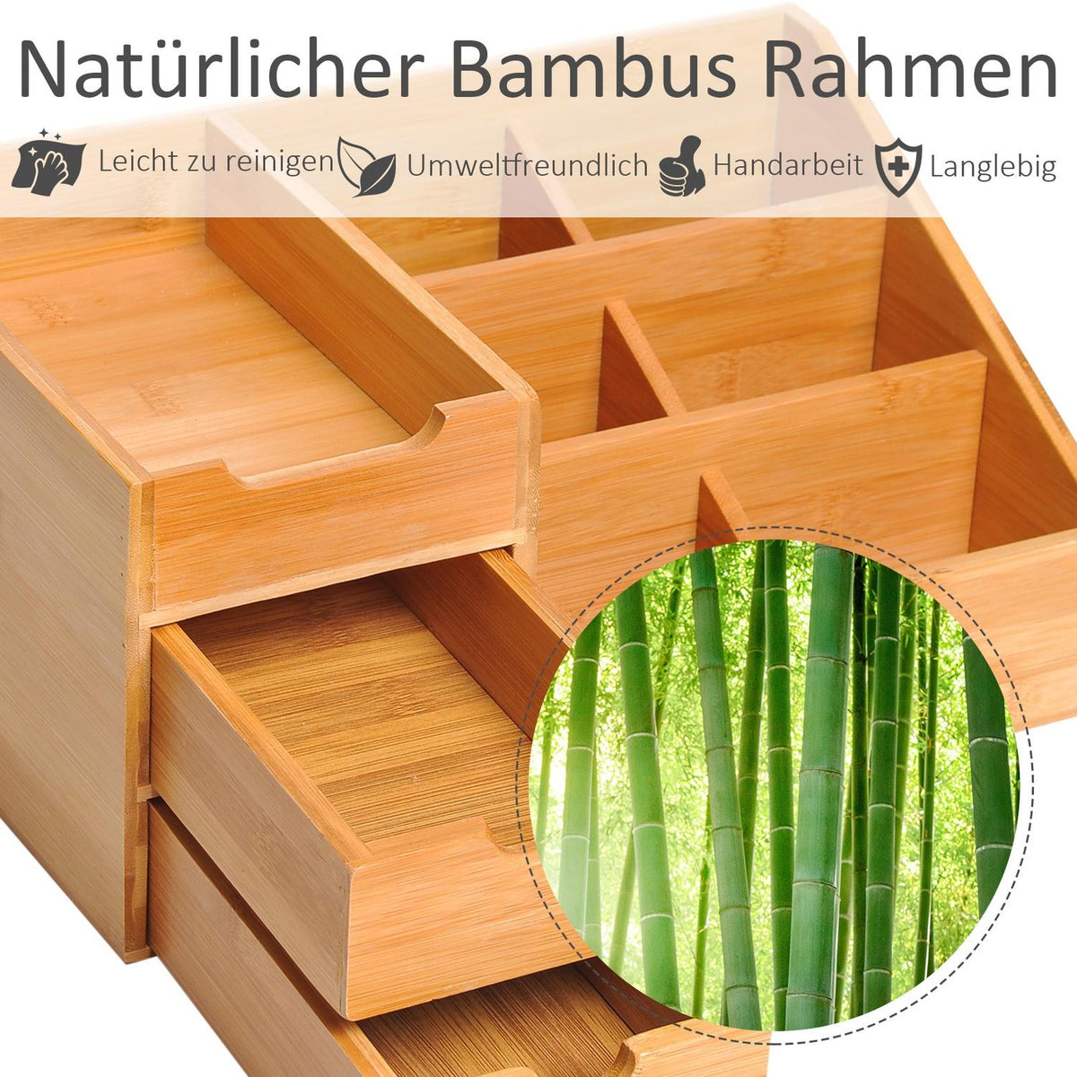 Desk Organizer Office Storage Box With 2 Drawers, Organization & Order, Natural, L33 X W20.5 X H15.5 Cm