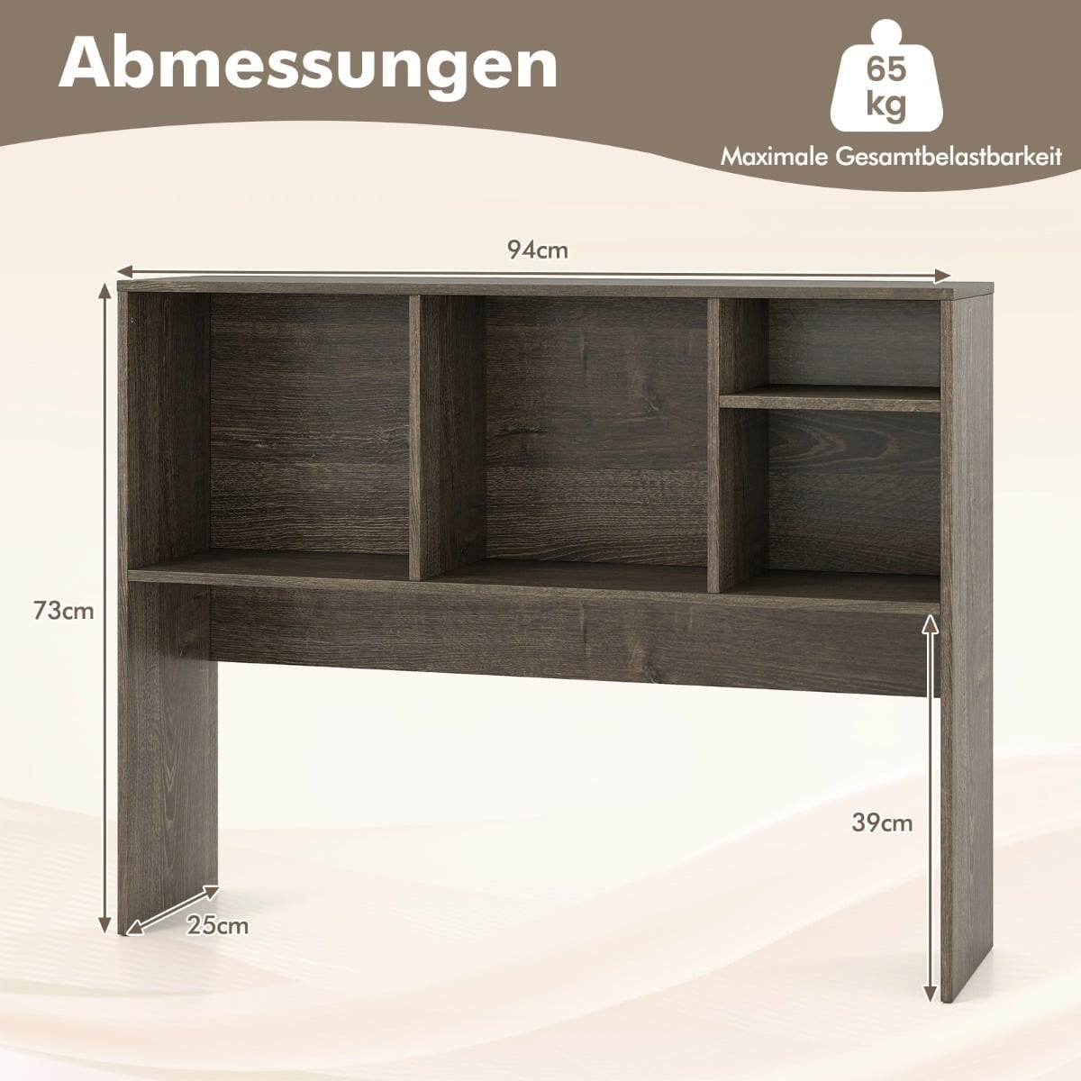 Desk Shelf with 4 Compartments, 94x25x73 cm, Grey