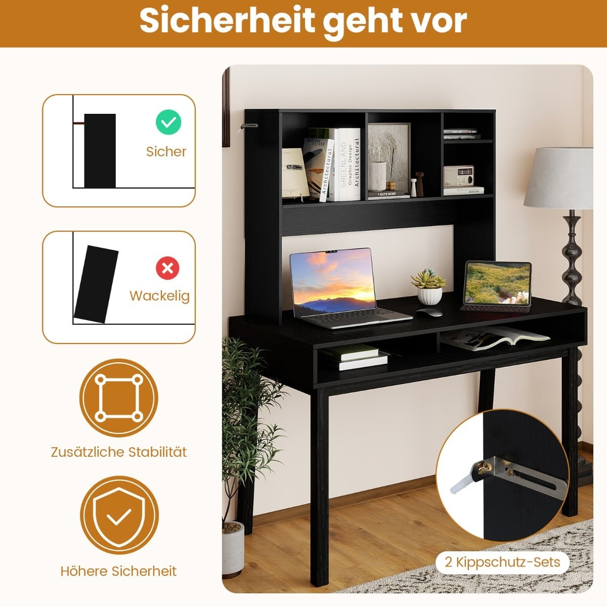 Desk Shelf with 4 Compartments, Black, 94x25x73 cm