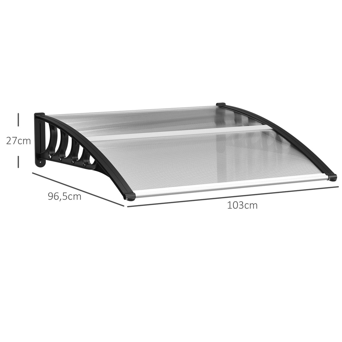 Desk canopy canopy for front door 103 x 96.5 x 27 cm canopy with UV protection, rain protection sun protection for outside aluminum black