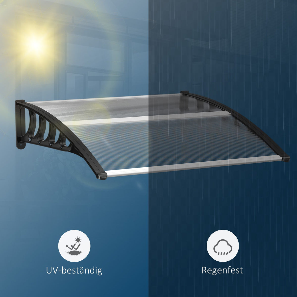 Desk canopy canopy for front door 103 x 96.5 x 27 cm canopy with UV protection, rain protection sun protection for outside aluminum black