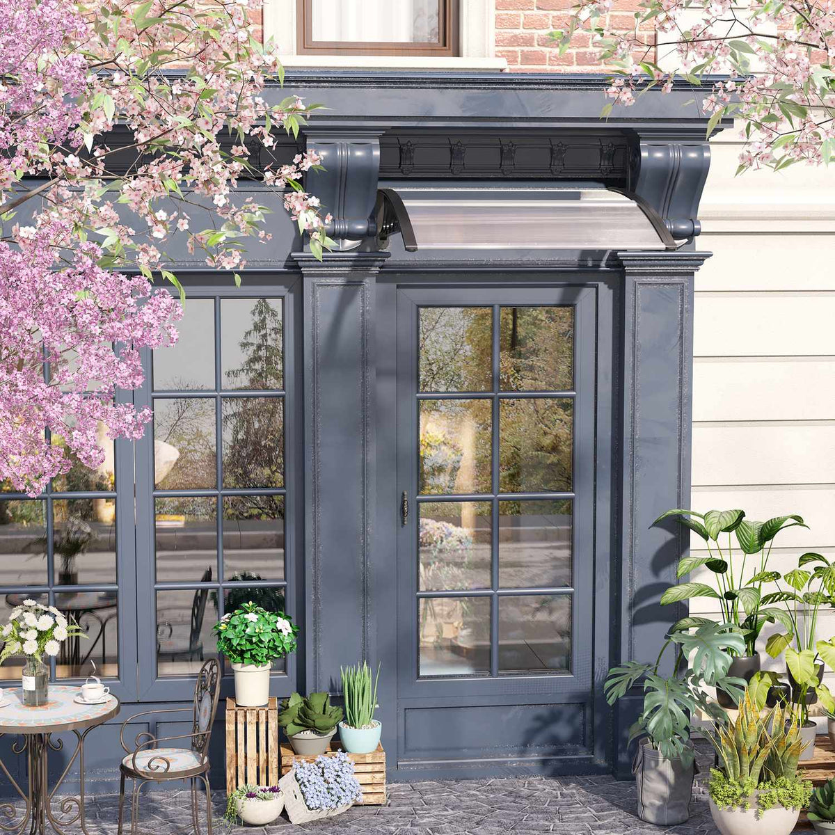 Desk canopy canopy for front door 103 x 96.5 x 27 cm canopy with UV protection, rain protection sun protection for outside aluminum black