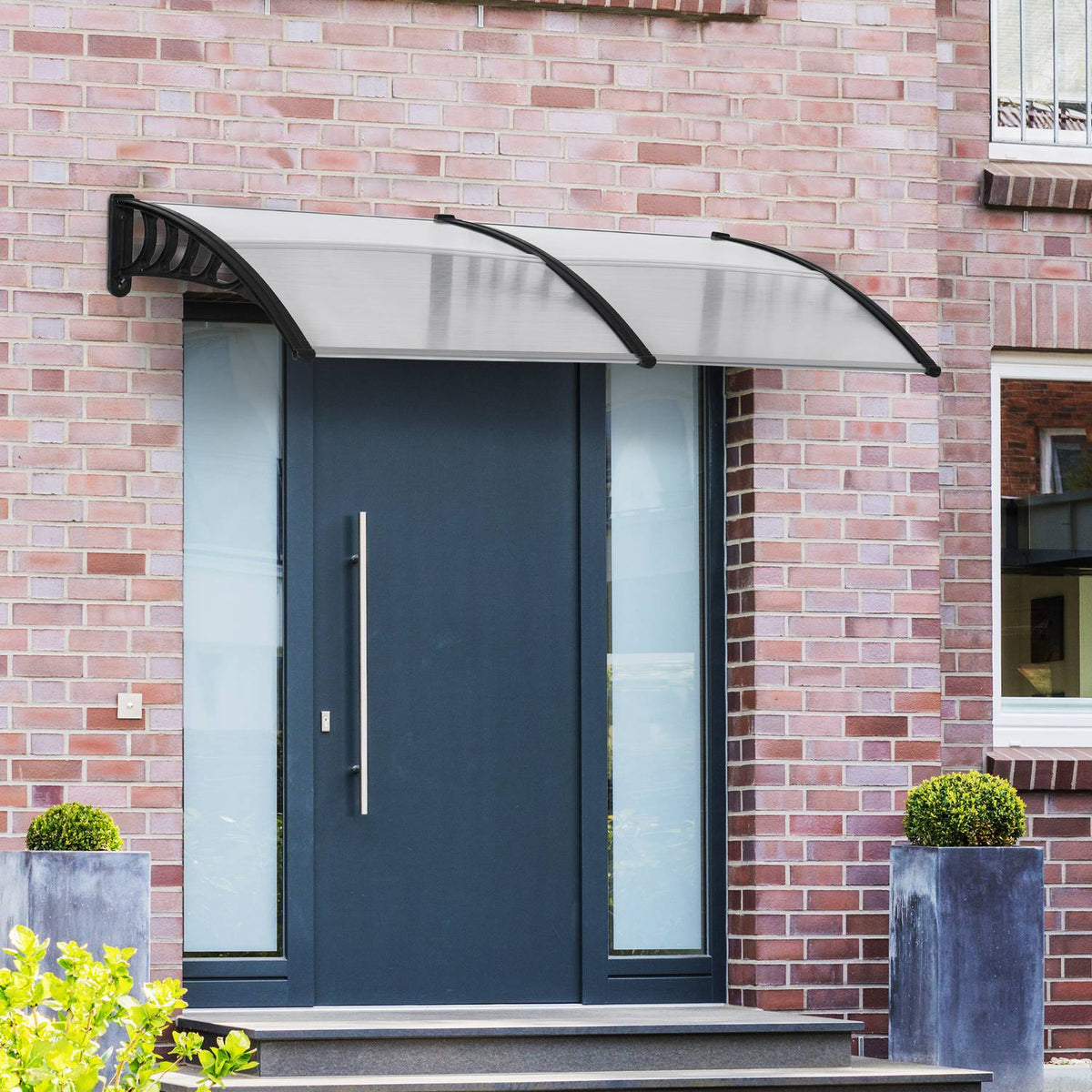 Desk canopy canopy for front door 200 x 96 x 27 cm canopy with UV protection, rain protection sun protection for outside aluminum black