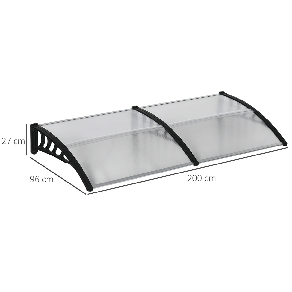 Desk canopy canopy for front door 200 x 96 x 27 cm canopy with UV protection, rain protection sun protection for outside aluminum black