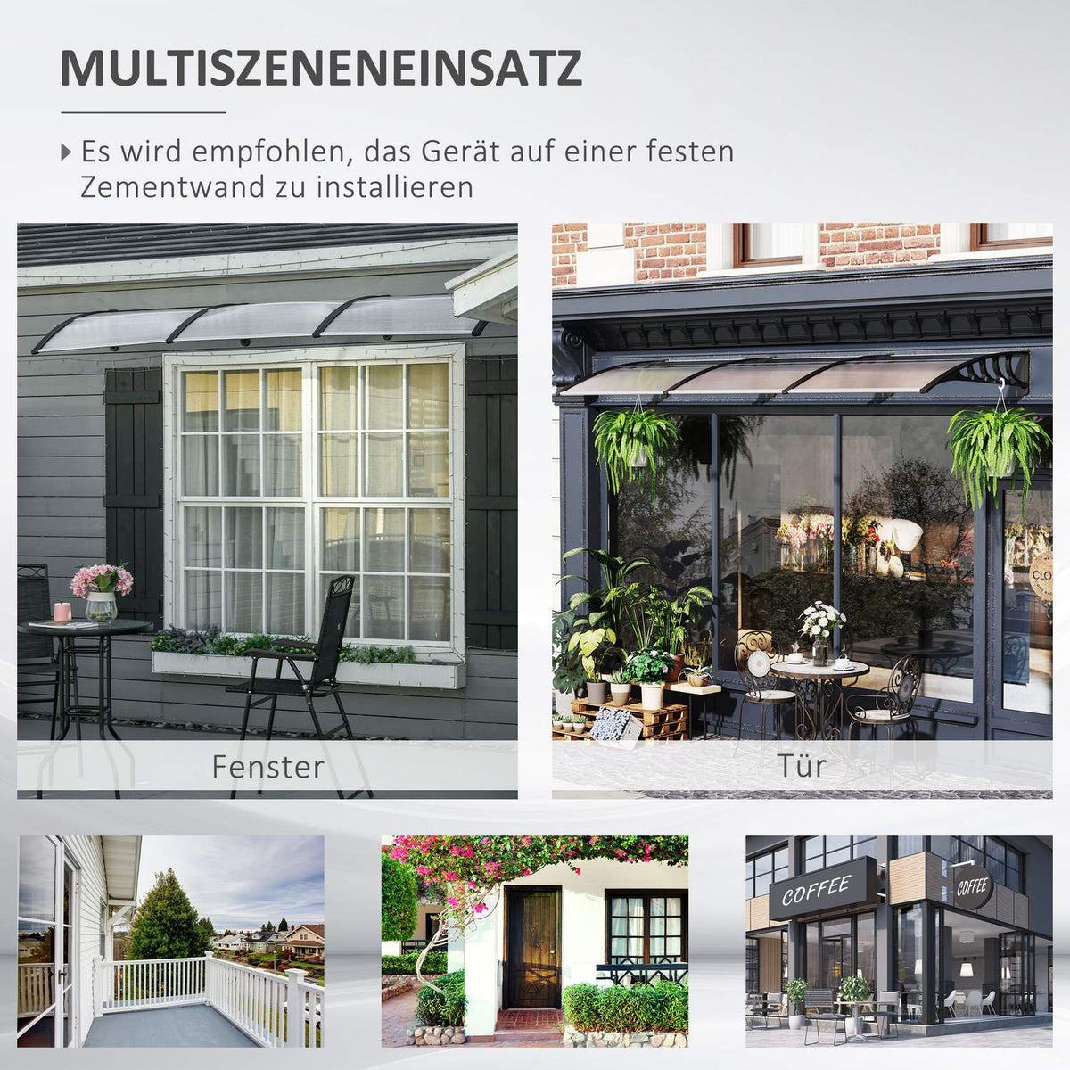 Desk canopy canopy for front door 303 x 96 x 27 cm canopy with UV protection, rain protection sun protection for outside aluminum black